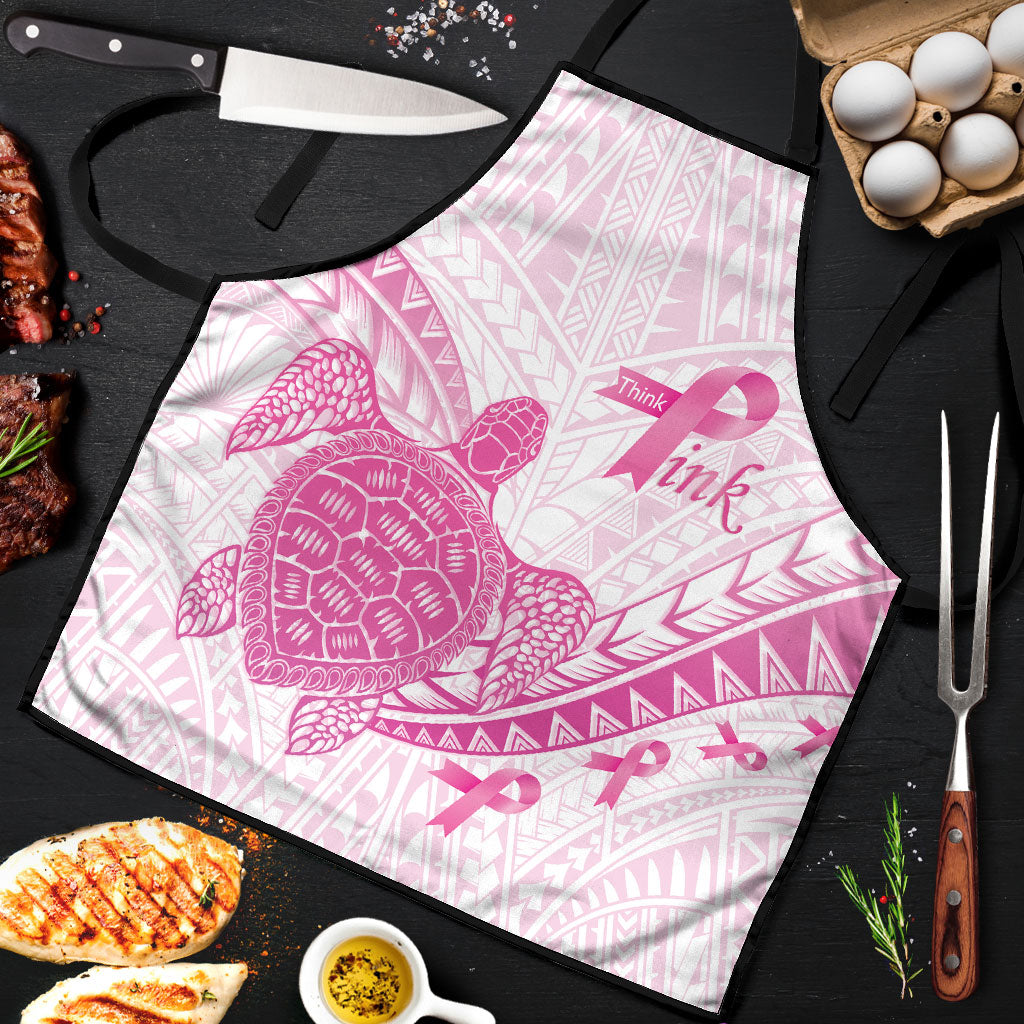 Breast Cancer Awareness Apron Pink Ribbon Turtle Polynesian Pattern White