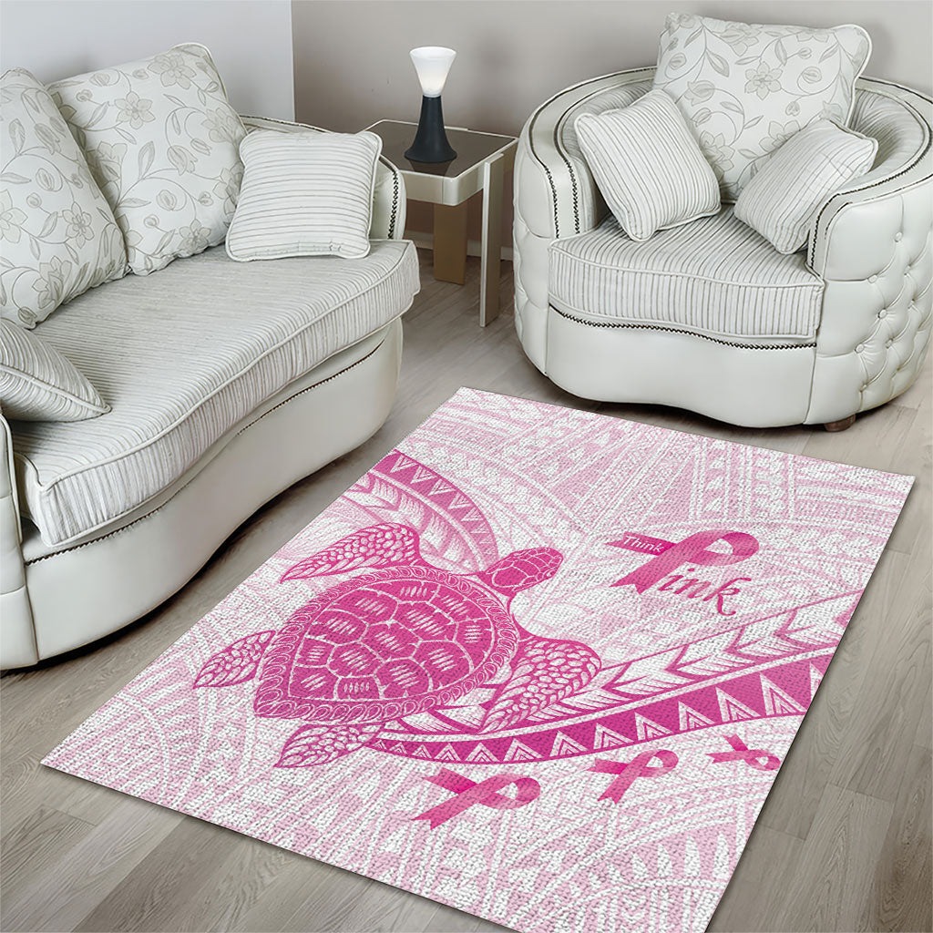 Breast Cancer Awareness Area Rug Pink Ribbon Turtle Polynesian Pattern White LT22 - Polynesian Pride