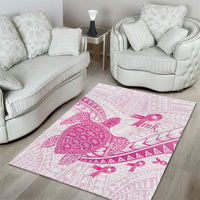 Breast Cancer Awareness Area Rug Pink Ribbon Turtle Polynesian Pattern White LT22 - Polynesian Pride
