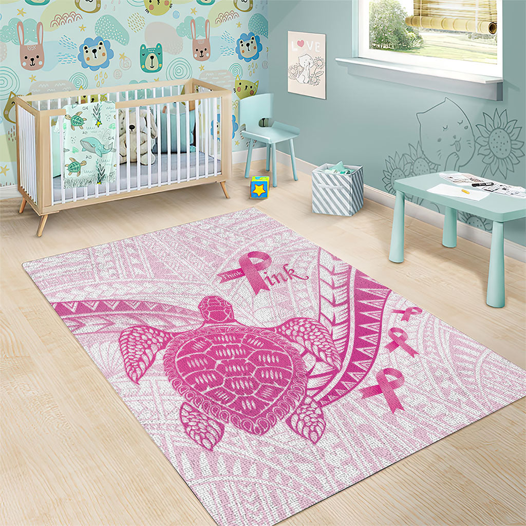 Breast Cancer Awareness Area Rug Pink Ribbon Turtle Polynesian Pattern White LT22 - Polynesian Pride