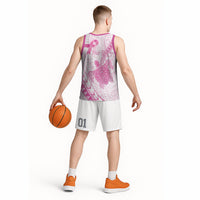 Breast Cancer Awareness Personalised Basketball Jersey Pink Ribbon Turtle Polynesian Pattern White LT22 - Polynesian Pride