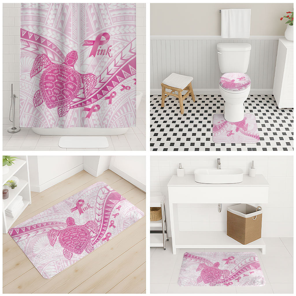 Breast Cancer Awareness Bathroom Set Pink Ribbon Turtle Polynesian Pattern White LT22 - Polynesian Pride