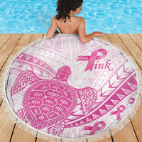 Breast Cancer Awareness Beach Blanket Pink Ribbon Turtle Polynesian Pattern White LT22 - Polynesian Pride