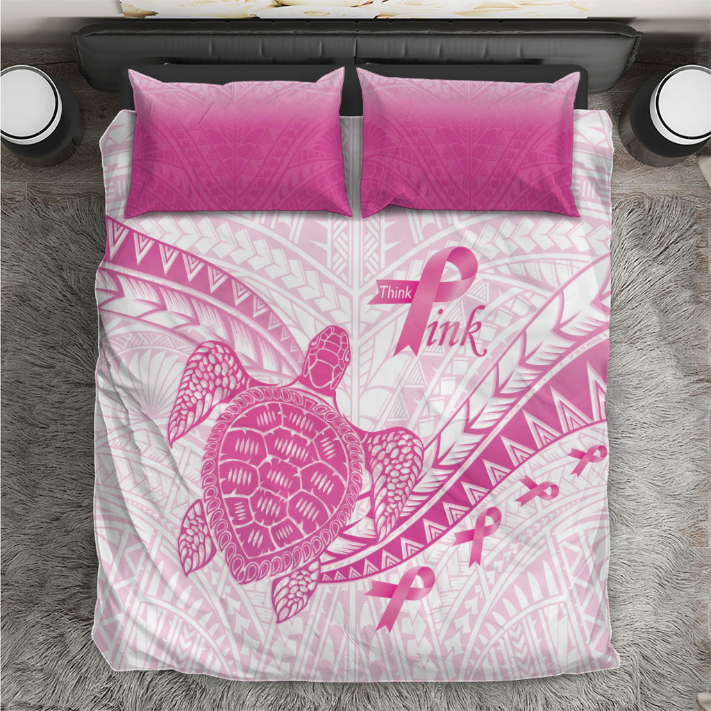 Breast Cancer Awareness Bedding Set Pink Ribbon Turtle Polynesian Pattern White