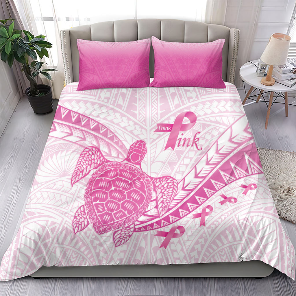 Breast Cancer Awareness Bedding Set Pink Ribbon Turtle Polynesian Pattern White