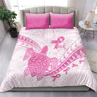 Breast Cancer Awareness Bedding Set Pink Ribbon Turtle Polynesian Pattern White