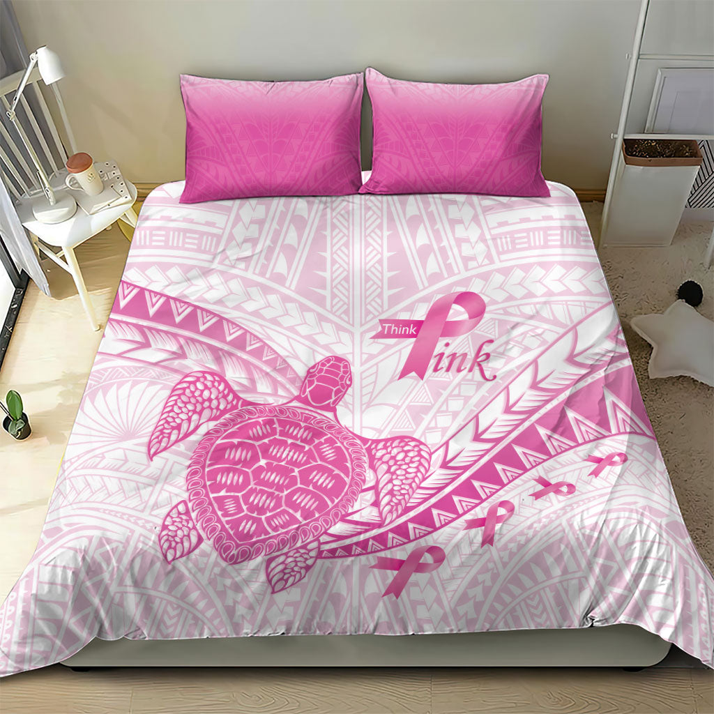Breast Cancer Awareness Bedding Set Pink Ribbon Turtle Polynesian Pattern White