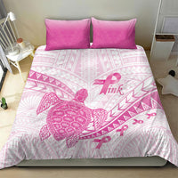 Breast Cancer Awareness Bedding Set Pink Ribbon Turtle Polynesian Pattern White