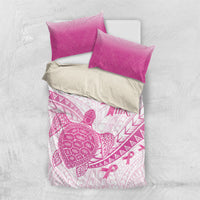 Breast Cancer Awareness Bedding Set Pink Ribbon Turtle Polynesian Pattern White