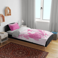 Breast Cancer Awareness Bedding Set Pink Ribbon Turtle Polynesian Pattern White