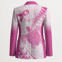 Breast Cancer Awareness Personalised Blazer Pink Ribbon Turtle Polynesian Pattern White