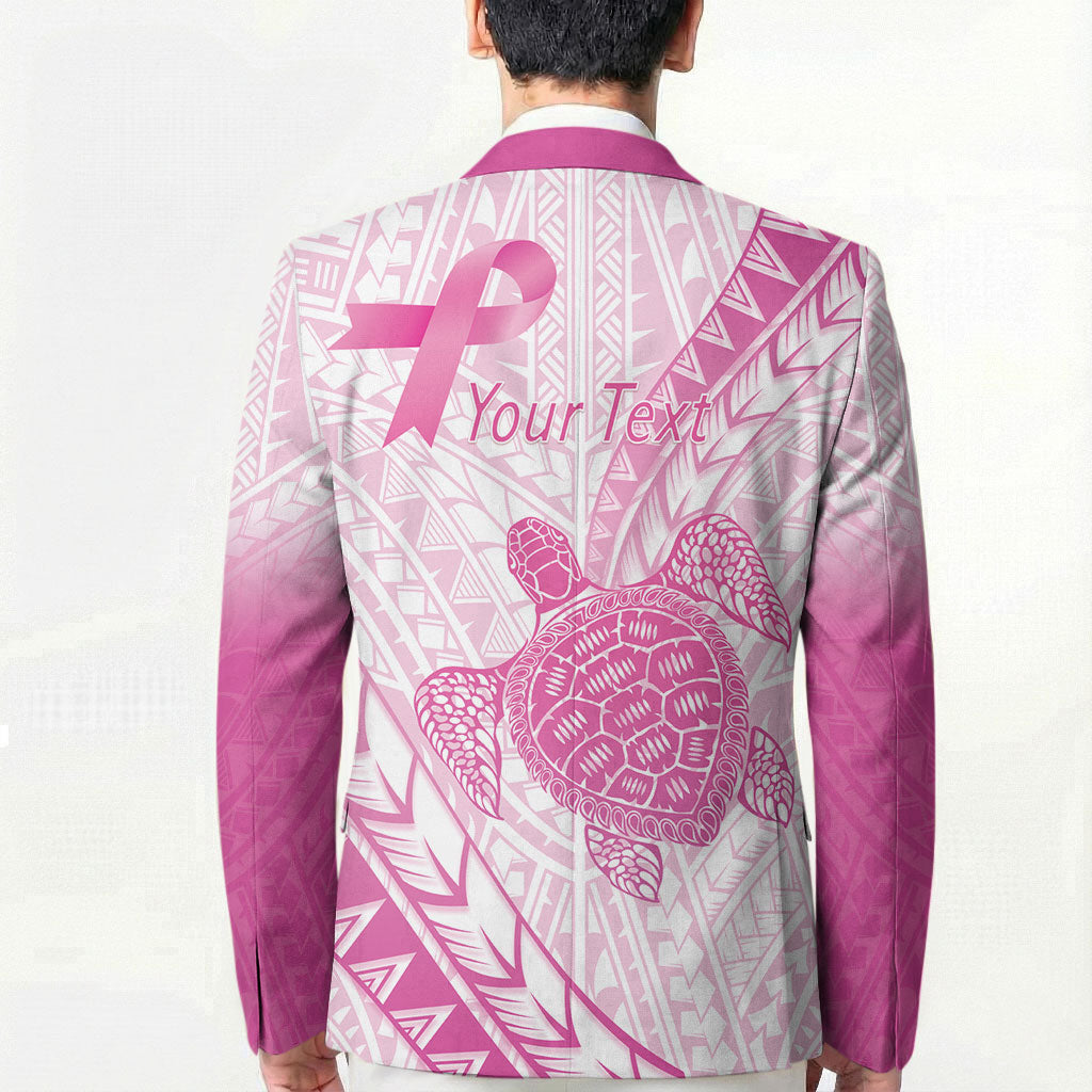 Breast Cancer Awareness Personalised Blazer Pink Ribbon Turtle Polynesian Pattern White