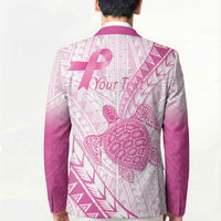 Breast Cancer Awareness Personalised Blazer Pink Ribbon Turtle Polynesian Pattern White
