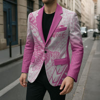 Breast Cancer Awareness Personalised Blazer Pink Ribbon Turtle Polynesian Pattern White