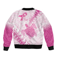 Breast Cancer Awareness Personalised Bomber Jacket Pink Ribbon Turtle Polynesian Pattern White LT22 - Polynesian Pride