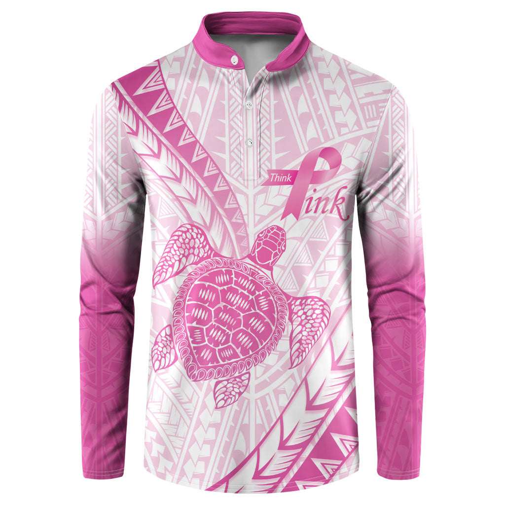 Breast Cancer Awareness Personalised Button Sweatshirt Pink Ribbon Turtle Polynesian Pattern White