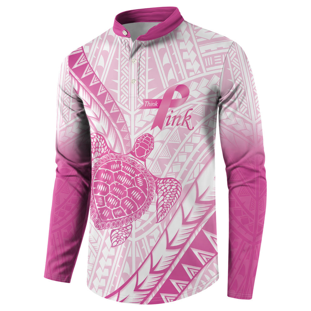 Breast Cancer Awareness Personalised Button Sweatshirt Pink Ribbon Turtle Polynesian Pattern White LT22 - Polynesian Pride