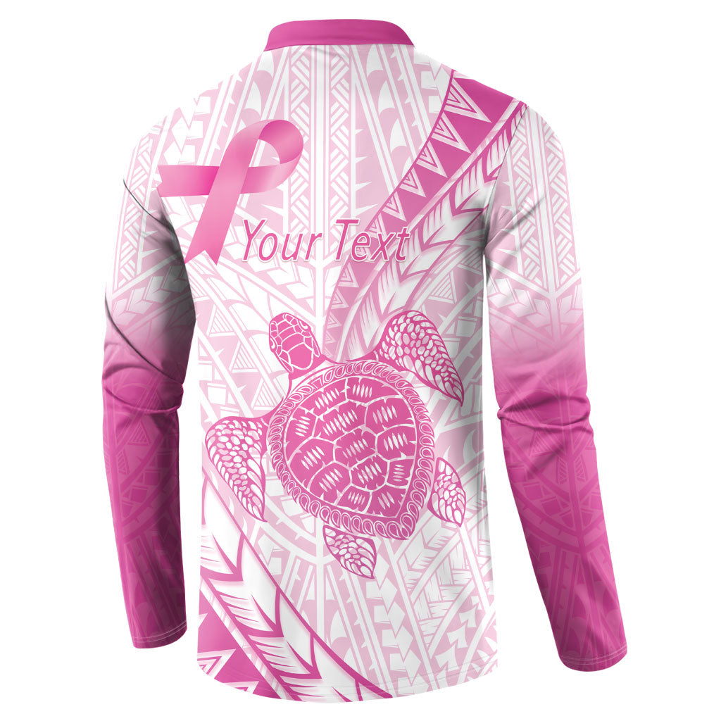 Breast Cancer Awareness Personalised Button Sweatshirt Pink Ribbon Turtle Polynesian Pattern White LT22 - Polynesian Pride