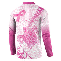 Breast Cancer Awareness Personalised Button Sweatshirt Pink Ribbon Turtle Polynesian Pattern White LT22 - Polynesian Pride
