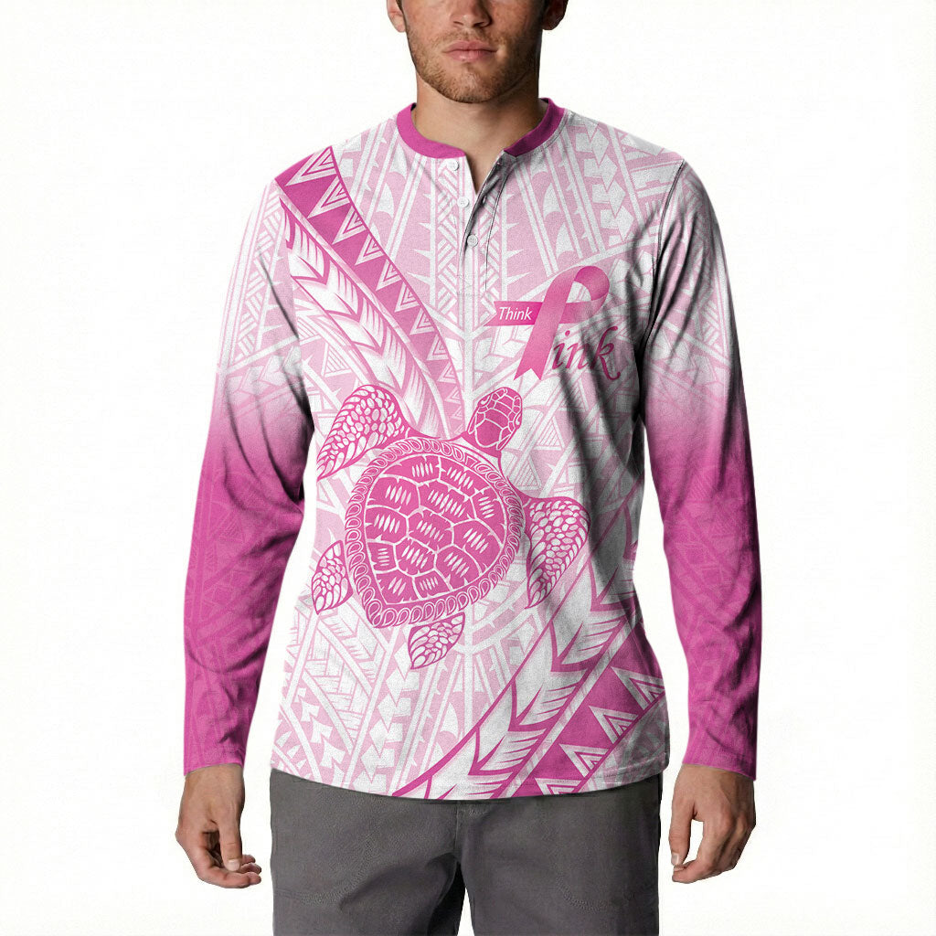 Breast Cancer Awareness Personalised Button Sweatshirt Pink Ribbon Turtle Polynesian Pattern White LT22 - Polynesian Pride