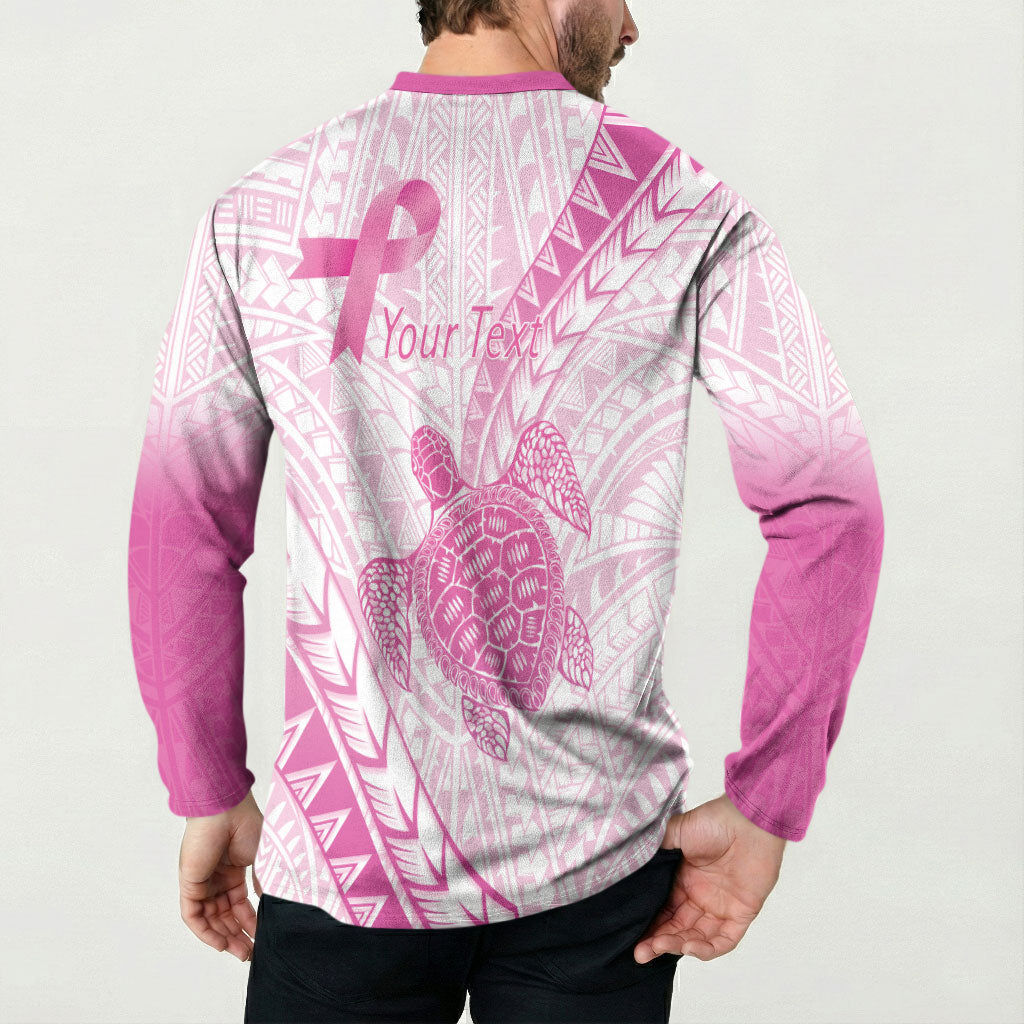 Breast Cancer Awareness Personalised Button Sweatshirt Pink Ribbon Turtle Polynesian Pattern White LT22 - Polynesian Pride