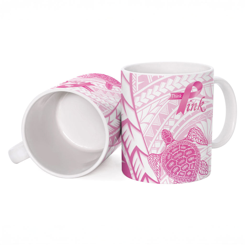 Breast Cancer Awareness Personalised Ceramic Mug Pink Ribbon Turtle Polynesian Pattern White LT22 - Polynesian Pride
