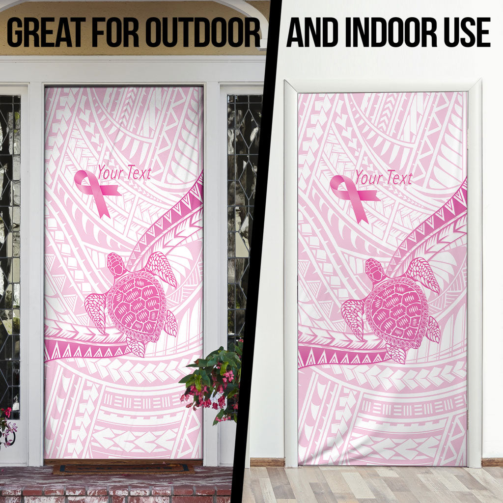 Breast Cancer Awareness Personalised Door Cover Pink Ribbon Turtle Polynesian Pattern White LT22 - Polynesian Pride