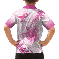 Breast Cancer Awareness Personalised Family Matching Long Sleeve Bodycon Dress and Hawaiian Shirt Pink Ribbon Turtle Polynesian Pattern White