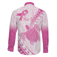Breast Cancer Awareness Personalised Family Matching Off Shoulder Maxi Dress and Hawaiian Shirt Pink Ribbon Turtle Polynesian Pattern White