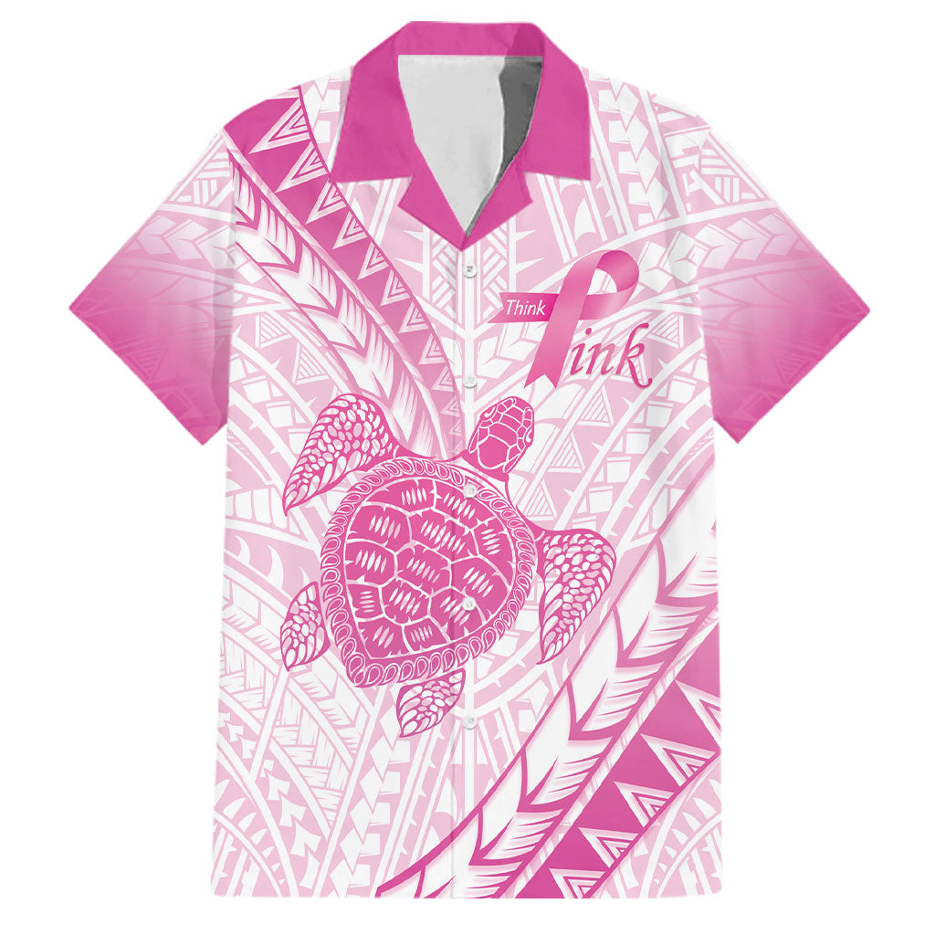 Breast Cancer Awareness Personalised Family Matching Short Sleeve Bodycon Dress and Hawaiian Shirt Pink Ribbon Turtle Polynesian Pattern White