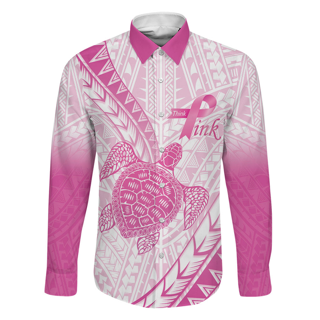 Breast Cancer Awareness Personalised Family Matching Short Sleeve Bodycon Dress and Hawaiian Shirt Pink Ribbon Turtle Polynesian Pattern White