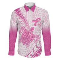 Breast Cancer Awareness Personalised Family Matching Short Sleeve Bodycon Dress and Hawaiian Shirt Pink Ribbon Turtle Polynesian Pattern White