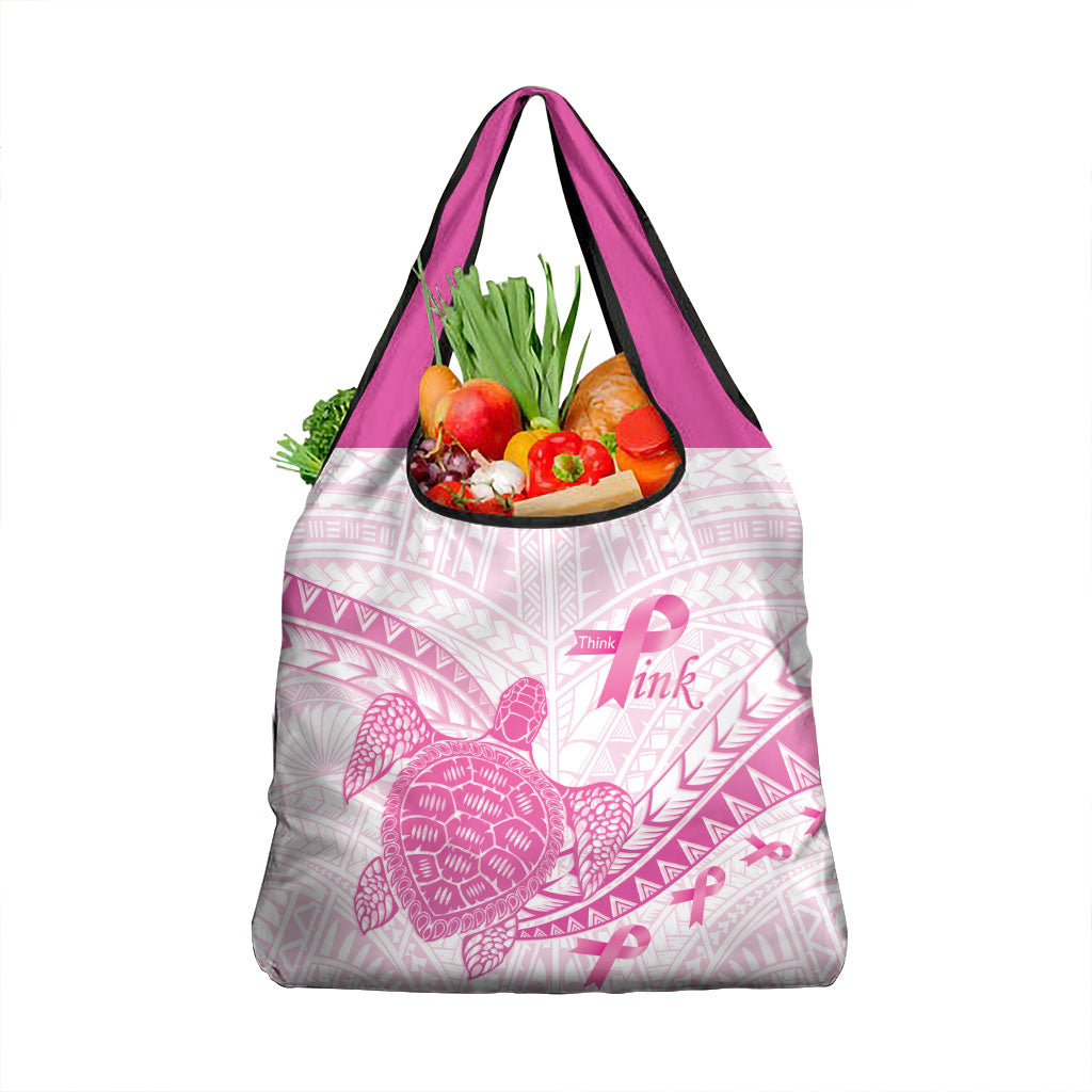 Breast Cancer Awareness Grocery Bag Pink Ribbon Turtle Polynesian Pattern White LT22 1-pack One Size Pink - Polynesian Pride