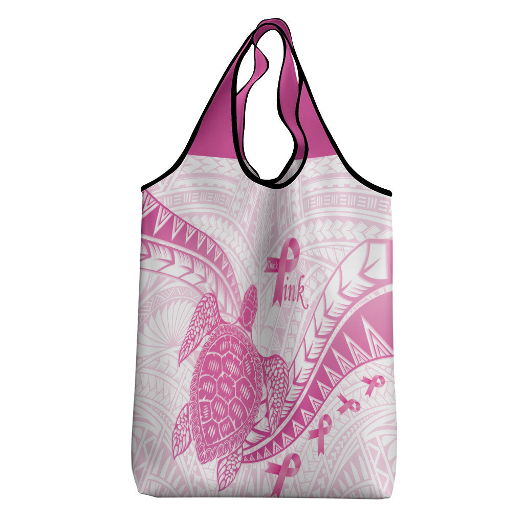 Breast Cancer Awareness Grocery Bag Pink Ribbon Turtle Polynesian Pattern White LT22 - Polynesian Pride