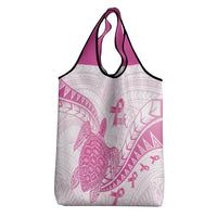 Breast Cancer Awareness Grocery Bag Pink Ribbon Turtle Polynesian Pattern White LT22 - Polynesian Pride