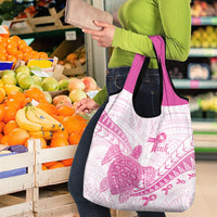 Breast Cancer Awareness Grocery Bag Pink Ribbon Turtle Polynesian Pattern White LT22 - Polynesian Pride