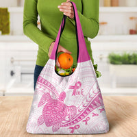 Breast Cancer Awareness Grocery Bag Pink Ribbon Turtle Polynesian Pattern White LT22 - Polynesian Pride