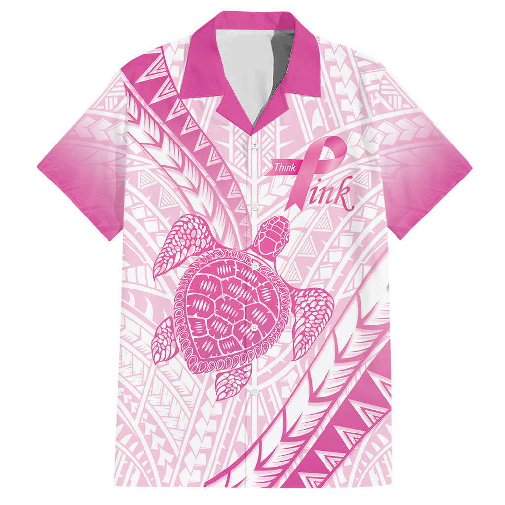 Breast Cancer Awareness Personalised Hawaiian Shirt Pink Ribbon Turtle Polynesian Pattern White LT22 Pink - Polynesian Pride