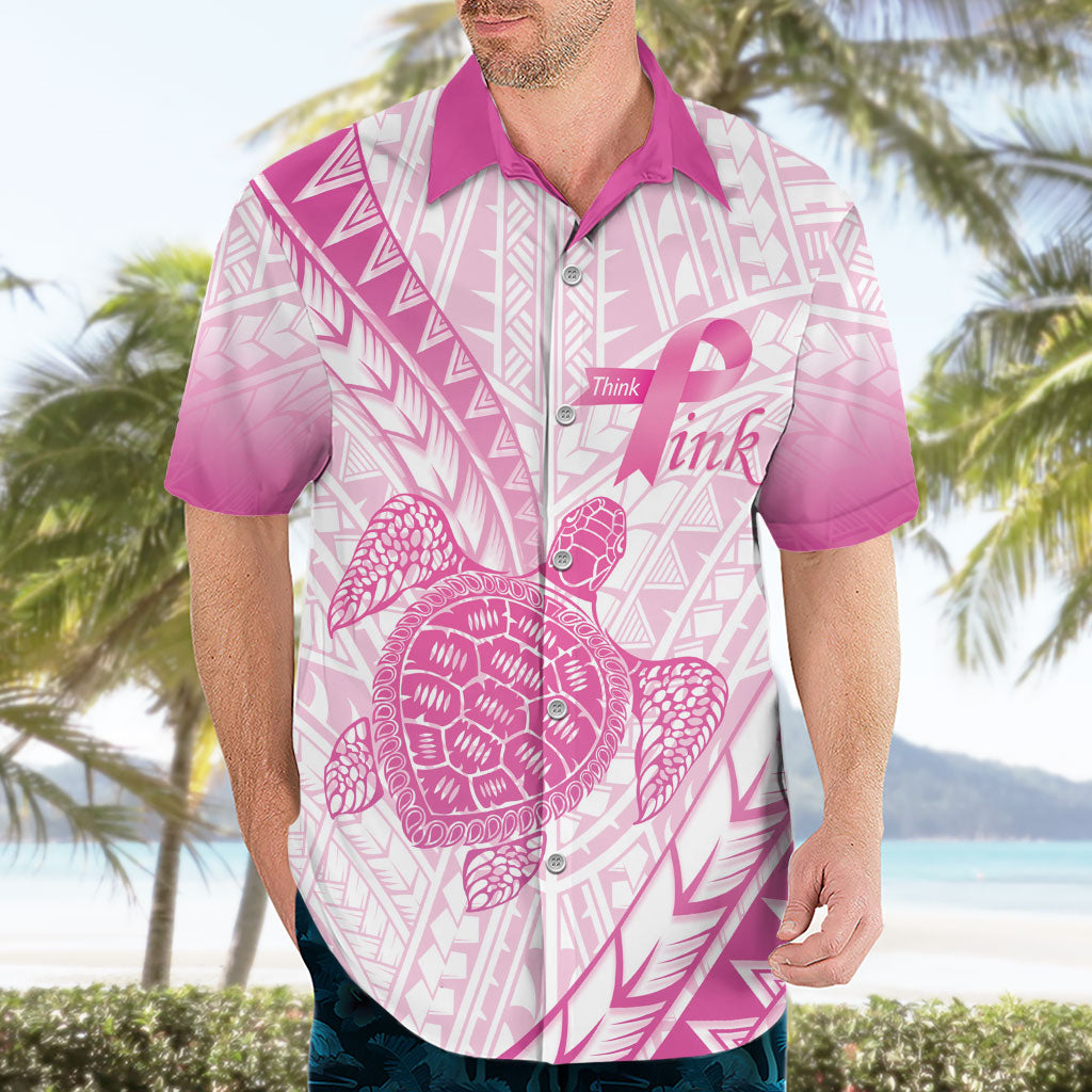 Breast Cancer Awareness Personalised Hawaiian Shirt Pink Ribbon Turtle Polynesian Pattern White LT22 - Polynesian Pride