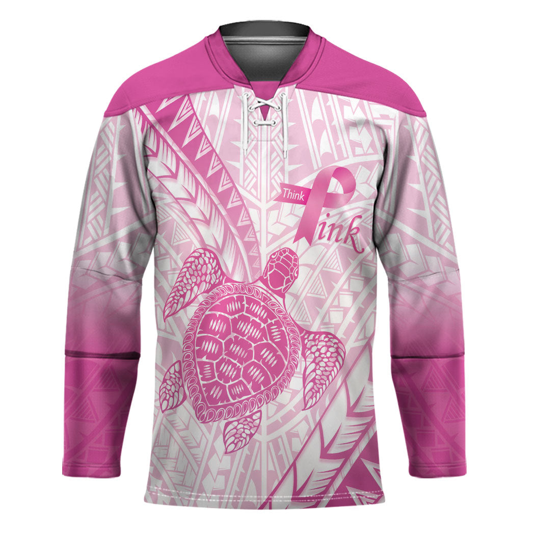 Breast Cancer Awareness Personalised Hockey Jersey Pink Ribbon Turtle Polynesian Pattern White LT22 Unisex Pink - Polynesian Pride