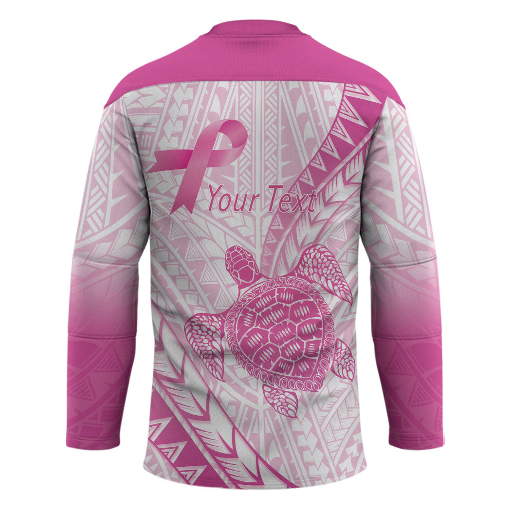 Breast Cancer Awareness Personalised Hockey Jersey Pink Ribbon Turtle Polynesian Pattern White LT22 - Polynesian Pride