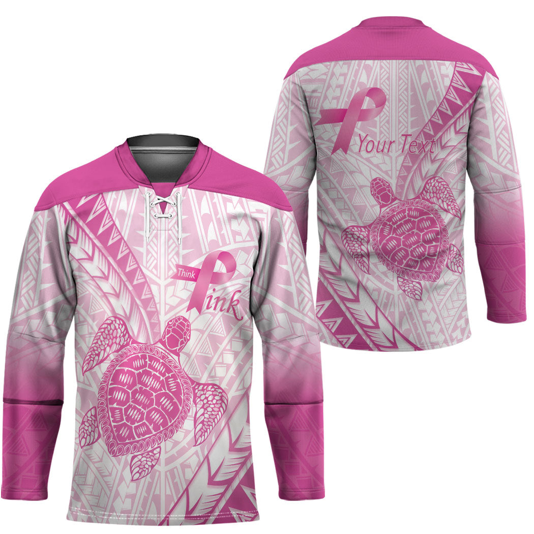 Breast Cancer Awareness Personalised Hockey Jersey Pink Ribbon Turtle Polynesian Pattern White LT22 - Polynesian Pride