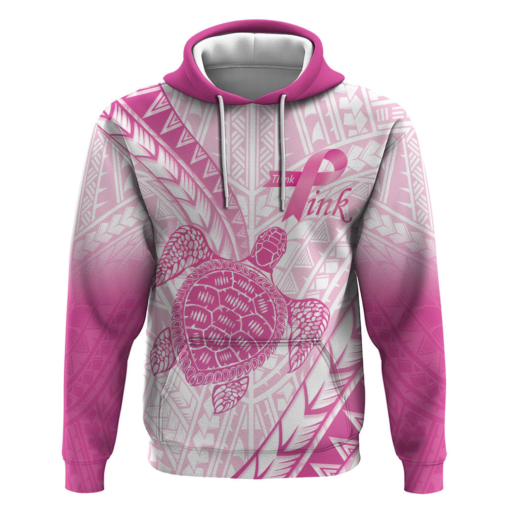 Breast Cancer Awareness Personalised Hoodie Pink Ribbon Turtle Polynesian Pattern White LT22 Pullover Hoodie Pink - Polynesian Pride