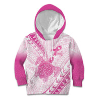 Breast Cancer Awareness Personalised Kid Hoodie Pink Ribbon Turtle Polynesian Pattern White LT22 Hoodie Pink - Polynesian Pride