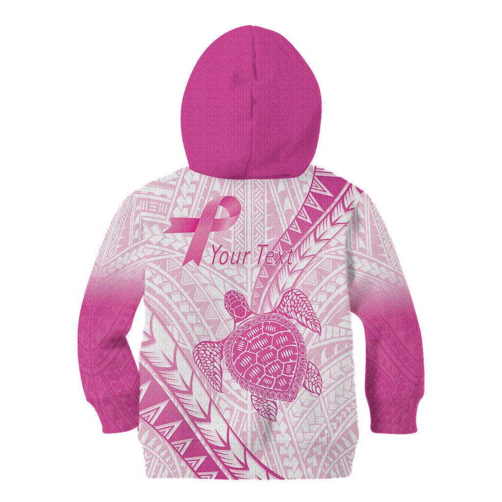 Breast Cancer Awareness Personalised Kid Hoodie Pink Ribbon Turtle Polynesian Pattern White LT22 - Polynesian Pride