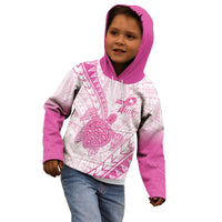 Breast Cancer Awareness Personalised Kid Hoodie Pink Ribbon Turtle Polynesian Pattern White LT22 - Polynesian Pride