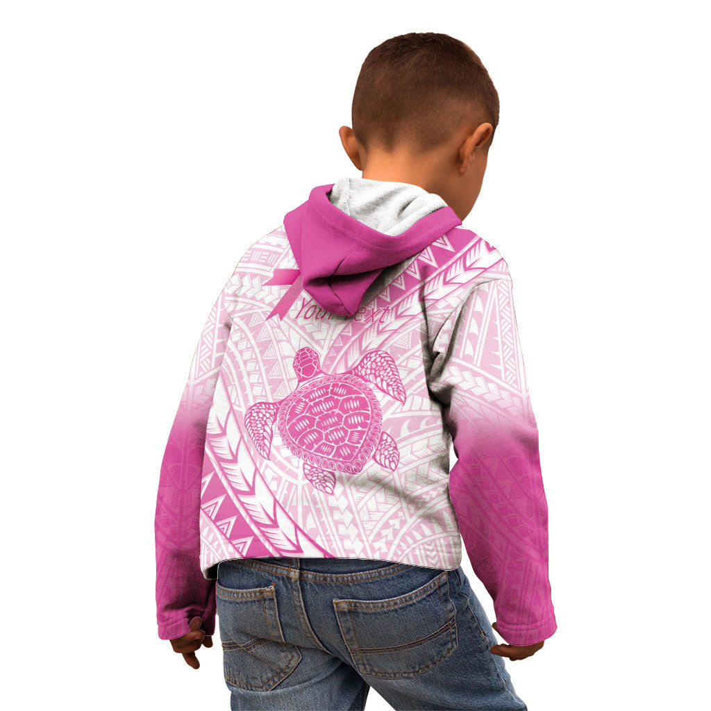 Breast Cancer Awareness Personalised Kid Hoodie Pink Ribbon Turtle Polynesian Pattern White LT22 - Polynesian Pride
