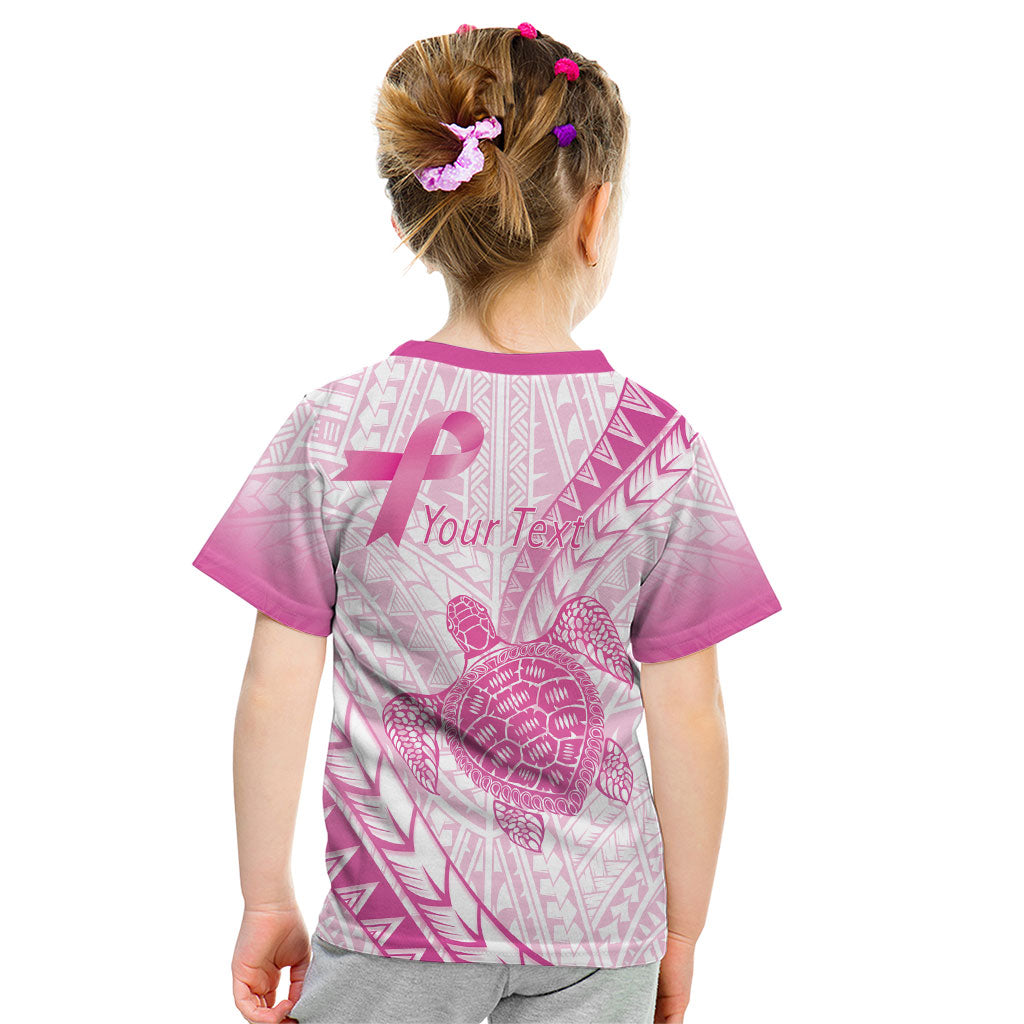Breast Cancer Awareness Personalised Kid T Shirt Pink Ribbon Turtle Polynesian Pattern White LT22 - Polynesian Pride