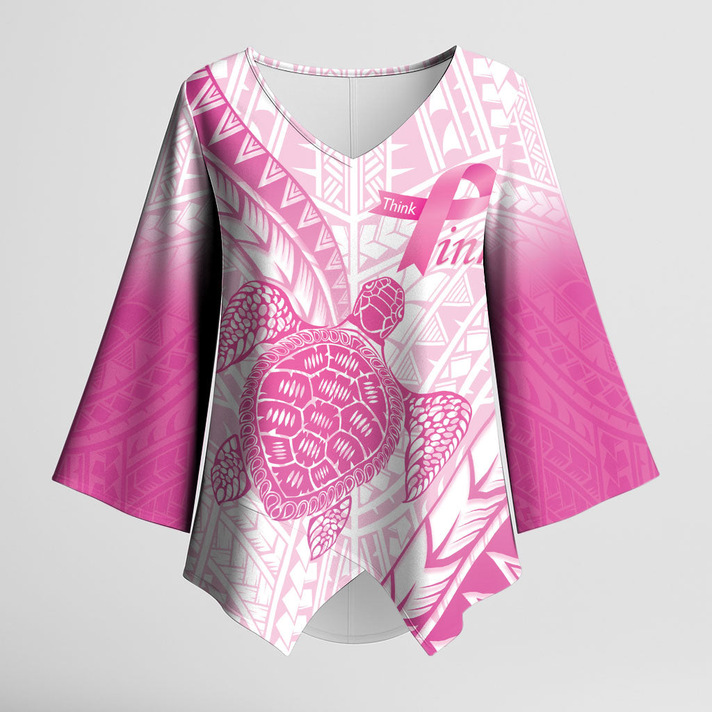 Breast Cancer Awareness Personalised Kimono Sleeve Blouse Pink Ribbon Turtle Polynesian Pattern White LT22 Female Pink - Polynesian Pride