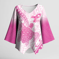 Breast Cancer Awareness Personalised Kimono Sleeve Blouse Pink Ribbon Turtle Polynesian Pattern White LT22 Female Pink - Polynesian Pride